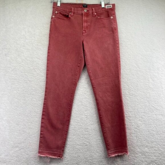 Gap Denim Womens True Skinny Ankle Jeans Size 28 Dark Pink Raw Hem Stretch - Picture 1 of 10